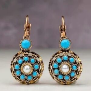 Western Earrings Bohemian Vintage-Style Turquoise and Pearl Drop Earrings